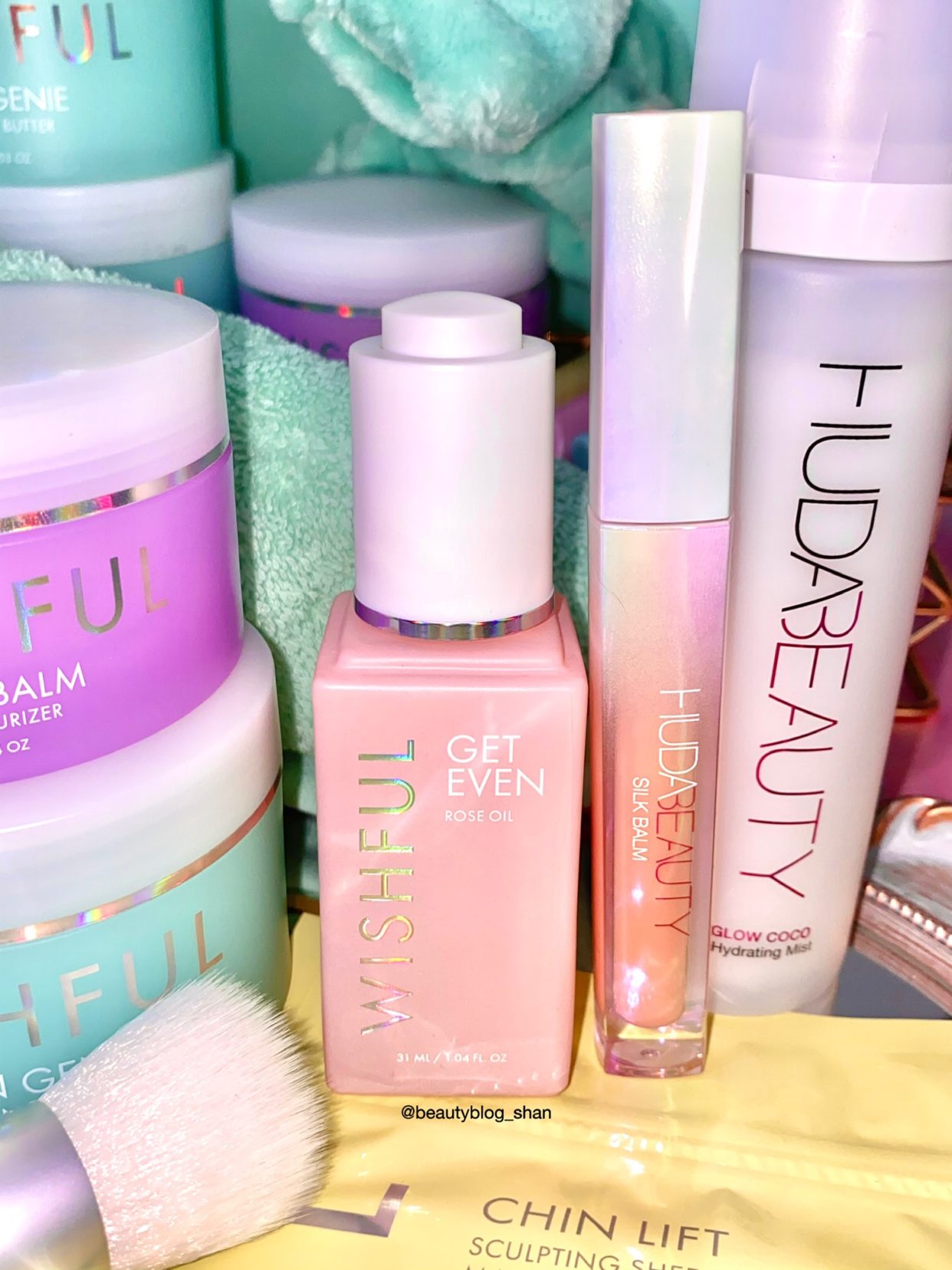 Wishful Skin get even rose oil and huda beauty silk balm